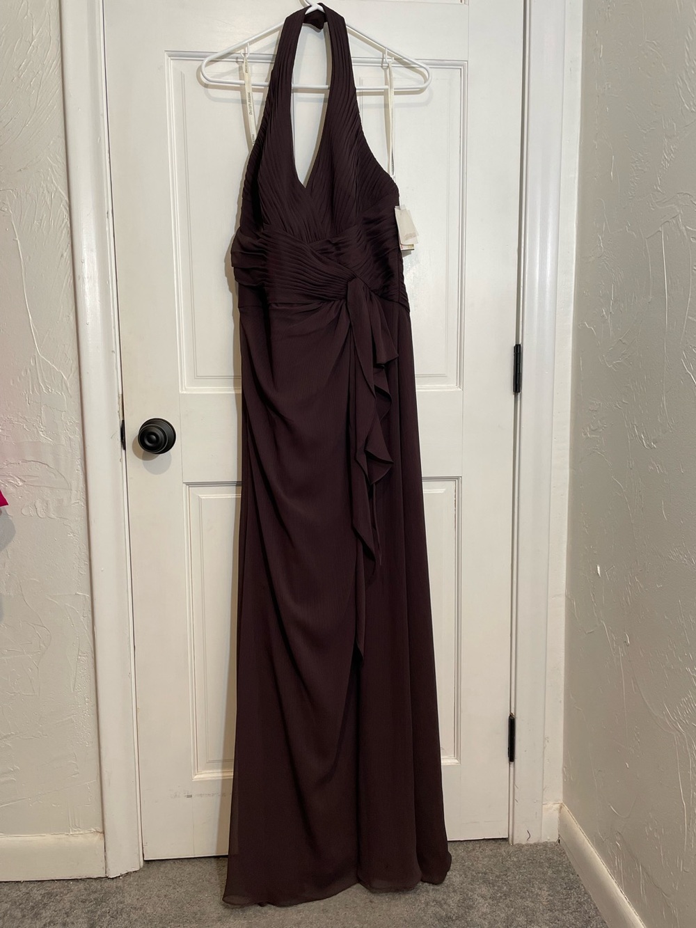 David’s Bridal Size 12 Truffle Brown Halter Chiffon Long Formal Bridesmaid Dress